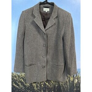 VTG L.L. Bean Womens‎ Blazer Jacket 4 Button Wool Blend Blue 14